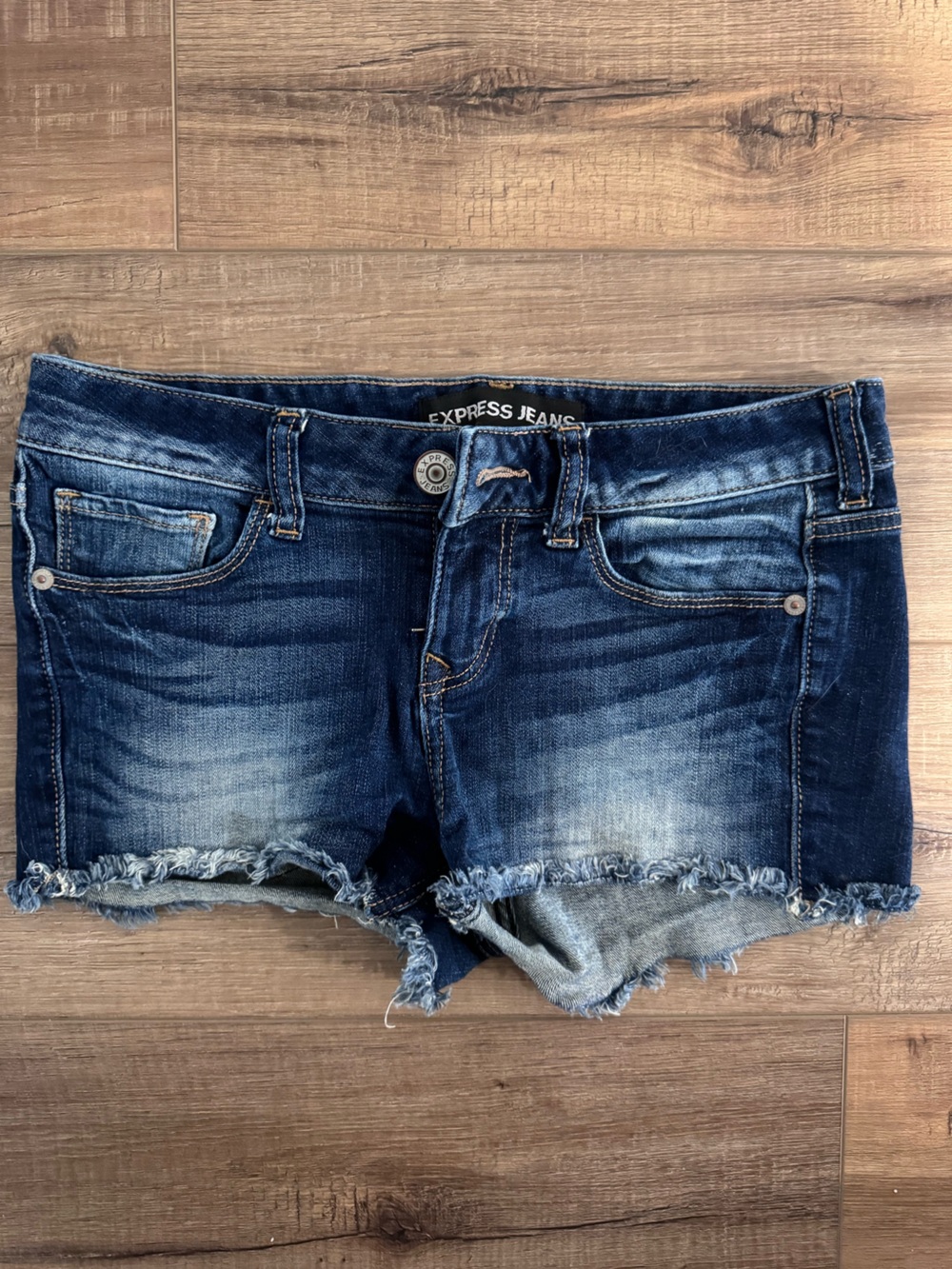 Express Women’s Dark Blue mid rise Distressed Denim Shorts